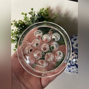 Vintage Clear Glass Raised Base Flower Frog Floral Holder 11 Holes 3.75”x1”